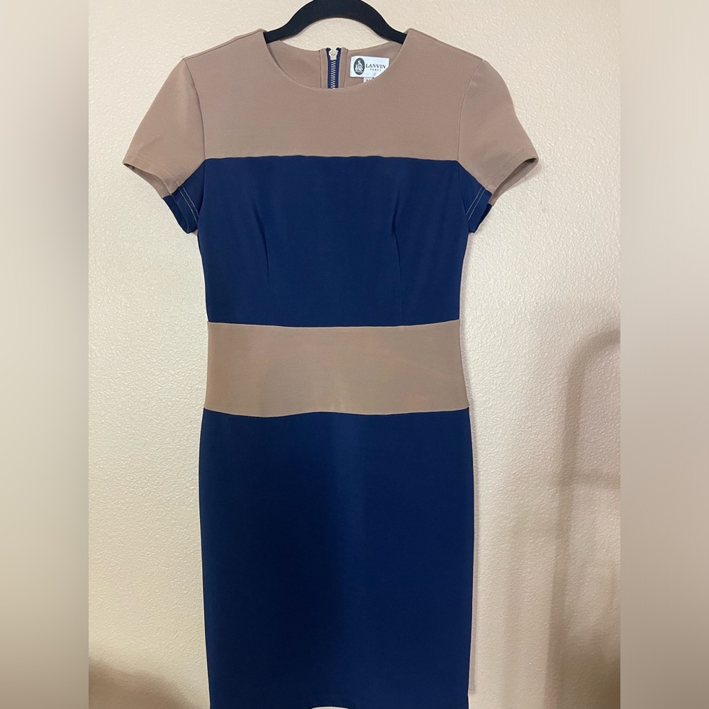 LANVIN women classic body con blue/beige dress M